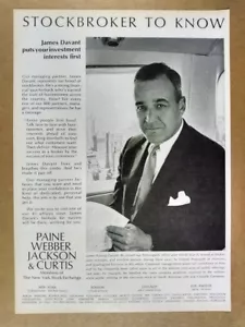 1964 Paine Webber socio gerente James Davant foto impresa de colección anuncio - Imagen 1 de 1