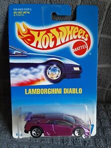 1991 Hot Wheels Blue/White Card #227 Lamborghini Diablo Purple w/Chrome 5 Spoke