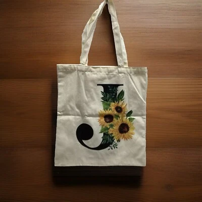 Bolso de Mano de Lona para Mujer Girasol/Letra Inicial J Caja de Regalo Algodón Foto 1 de 4