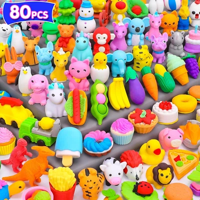 80 PIEZAS Mini Gomas de Borrar Animales para Niños Juguetes Pequeños a Granel, 3D Lindas Gomas de Borrar Escritorio Mascotas Tr Foto 1 de 4