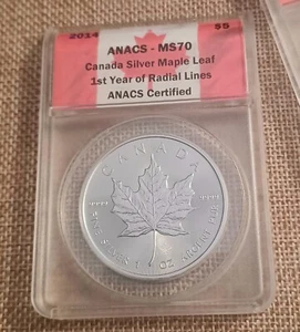 2014 Canada Silver $5 ANACS MS70 Maple Leaf 1st Year of Radial Lines - Last 1 - Picture 1 of 5