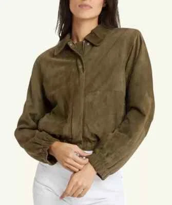 Hecha a mano Suave Gamuza Puro Cuero Mujer Verde Genuino Chaqueta Motociclista Informal Elegante Foto 1 de 4