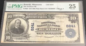 1902-10PB-el NORTE NB de BEMIDJI, sin montar o nunca en soporte PMG-25-Un billete escaso de MN. - Imagen 1 de 6