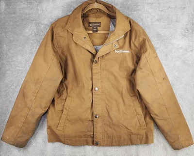 Harriton Southwest Airlines Jacket Mens Large Brown Workwear Snap Zip Lined Worn - Image 1 of 4
