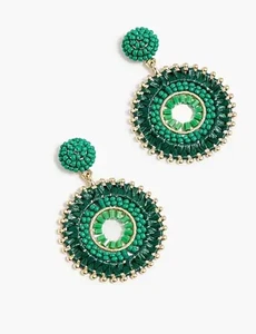J.CREW FACTORY RAFFIA BEADED AUTUMN PINE "CIRCLE STATEMENT EARRINGS" NWT - Picture 1 of 1