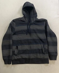O'Neill Sherpa Lined Hoodie Men’s Size Large Blue Gray Striped Full Zip Up Y2K - Picture 1 of 10