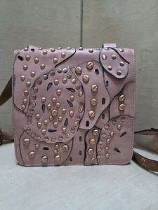 Patricia Nash Pink ITALIAN Leather Rose GOLD Studded cross Body Shoulder Bag - Bild 1 von 17