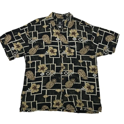 Camisa Hawaiana Mango Moon Para Hombre Grande Piña Floral Negra Rayón Abotonada Foto 1 de 4