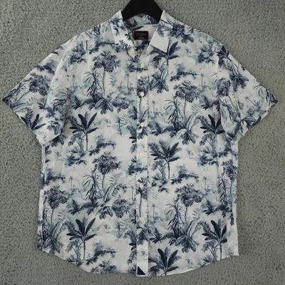 UNTUCKit Shirt Men Large Blue Pertois Hawaiian Palm Trees Short Sleeve Button Up - Image 1 of 4