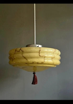 Art Deco Marbled Opaline Glass Pendant Ceiling Light MCM Tassle GERMANY ANTIQUE - Image 1 of 4