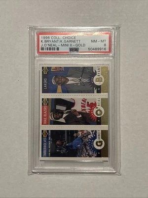 1996 COLLECTOR'S CHOICE MINI II JERMAINE O'NEAL/KEVIN GARNETT/KOBE BRYANT PSA 8 - Image 1 of 2
