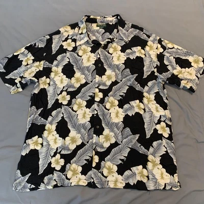 Camisa David Taylor Para Hombres 2XL Negra Blanca Floral Hawaiana Abotonada Rayón Informal Foto 1 de 4