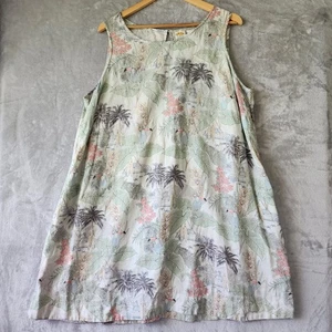 C&C California Linen Dress Womens 1X Pockets Toucan Bird Tropical Flowers Surf - Picture 1 of 10