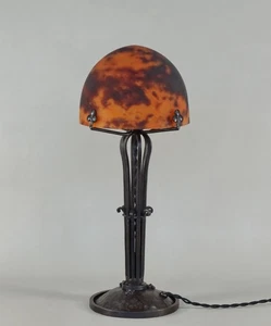 DAUM : LARGE FRENCH 1925 ART DECO LAMP ................ wrought iron 1930 France - Picture 1 of 12