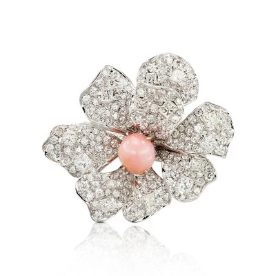 Anillo de plata 935 con diseño de flor de circonitas cúbicas y perlas blancas brillantes Foto 1 de 4