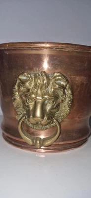 🪴Cache-pot ancien Gilde Handwerk  Cuivre & laiton  Modèle déposé  Têtes de Lion - Photo 1/4