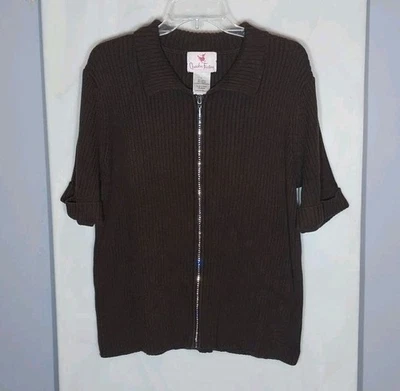 Cárdigan Suéter Quacker Factory Cremallera Completa Talla L Marrón Grandmacore Coquette Caprichoso Foto 1 de 4