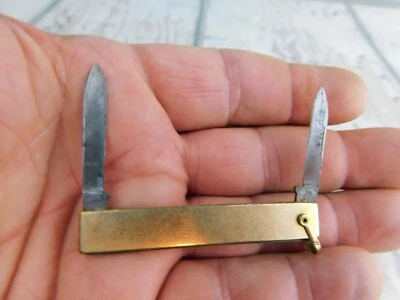 Vintage Miller Bros. 2-Blade Gentlemen's Knife  Gold Tone Handle w Bale - Image 1 of 4