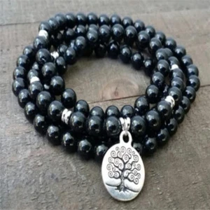 Pulsera Mala de piedras preciosas de ágata negra de 6 mm 108 cuentas para hombre unisex - Imagen 1 de 5