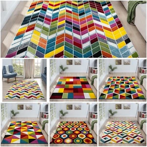 Spectra Carved Rug for Living Room Bright Multi Coloured Geometric Hallway Rugs - Picture 1 of 99