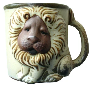 New~3D~Handmade~STUDIO~Art Pottery~LION FACE~8oz~Mug~ANIMAL~Figural~EARTHENWARE - Picture 1 of 8