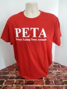 Camiseta Roja PETA People Eating Tasy Animals Talla L Beef Jerky Virginia NUEVA - Imagen 1 de 7