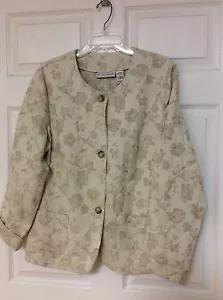 Sag Harbor Womens Jacket Size 16 Blazer Style Beige Floral Pattern 13 - Picture 1 of 6