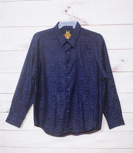 Robert Graham Mens Shirt Size XL Blue Hat Print Button Up Long Sleeve 100%Cotton - Picture 1 of 9