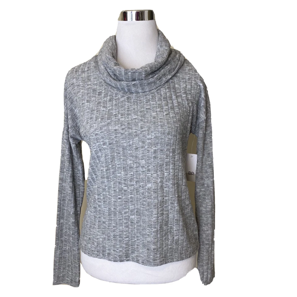 BP Womens Cozy Ribbed Turtleneck Lined Long Sleeves Casual Top Gray M