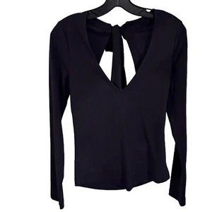 NEW Free People- Black V Neck Long Sleeve, open back With Bow size medium. - Picture 1 of 10