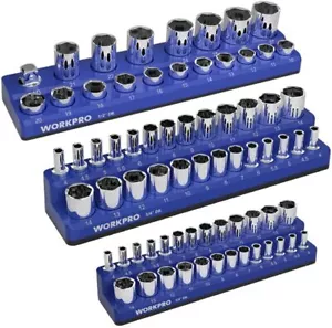 WORKPRO Magnetic Socket Organizer Set 3PC Socket Holder Set 1/4"3/8"&1/2"Drive - Picture 1 of 9