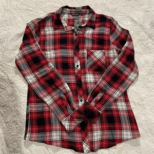 Only Line Red Plaid Women’s Shirt 10 Long Sleeve Button Down - Foto 1 di 12