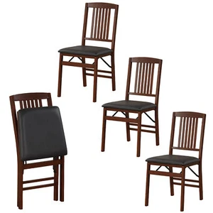 Folding Dining Chairs Set of 4 /Padded Seat Rubber Wood Frame for Dining Room - Picture 1 of 8