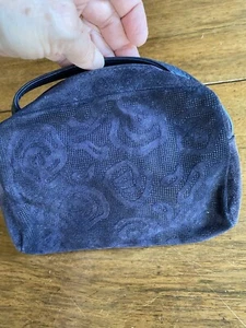 Small Italian Navy Suede Bag with Shoulder Strap 18 x 14 x 4 cms - Picture 1 of 6