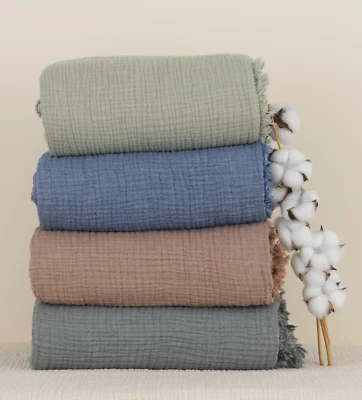 NATURLOOM 100% Soft 4 Layer Gauze Blanket, Cotton Muslin Bed cover, Muslin Throw Blanket