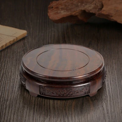 Pedestal Bonsai Tetera Jarrón Base 6"" Diámetro Madera Soporte de Exhibición Tallado a Mano Foto 1 de 4