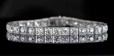 $62500 Vintage Platinum GIA 12.5ct Old European Diamond Square Tennis Bracelet - Image 1 of 4