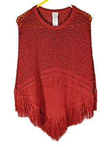 Chico's Womens S/M Poncho Fringed Sweater Small Medium Knit Southwestern Western - Picture 1 of 10