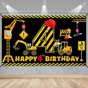 Construction 4Th Birthday Banner Decorations for Boys Kids, Dump Truck Construct - Picture 1 of 12