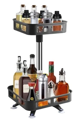 Black Square Lazy Susan Turntable 360 Swivel Rotating Revolving Spice Rack Shelf - Image 1 of 4