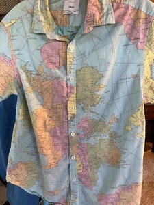 Camicia Zip Code 1992 Uomo Taglia M Mappa Del Mondo Bottoni Retro Tessuto - Foto 1 di 7