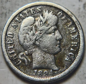 1894-O 10c Barber Dime. Attractive Circulated Details, Cleaned - Picture 1 of 2