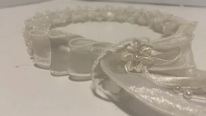Pearl Rhinestones Flowe & Ribbons Flower Girl Hair Wreath First communion Formal - Picture 1 of 12