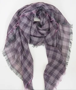 NWOT Authentic BRIONI Purple Check 100% COTTON Oversized Scarf Shawl Pashmina - Picture 1 of 9