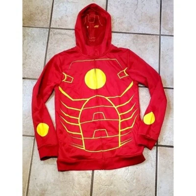 Marvel Avengers Iron Man Costume Sweatshirt Zip Up Mask Halloween Boys Size XL - Image 1 of 4