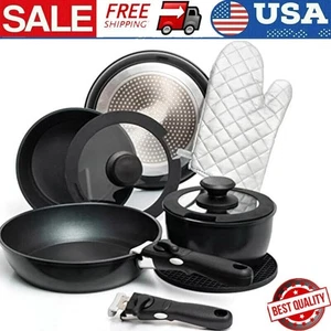 Induction Pots Pans Set Nonstick Kitchen Cookware Aluminum Camping 10 Pieces New - Picture 1 of 6