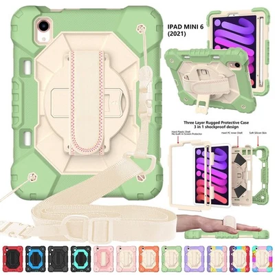For iPad 10.2 9th Air 4 Pro 11 mini 6 Pro 9.7 Shockproof Rugged Stand Case Strap - Image 1 of 4