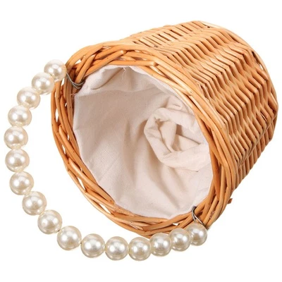  Cestino rustico in vimini e rattan per damigelle d'onore, contenitore in - Immagine 1 di 4