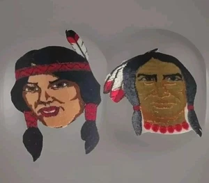 1970s Native American Jacket Patches BSA OA Vintage Rare Unused 6" Brave & Squaw - Picture 1 of 2