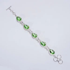Peridot Gemstone Vintage Handmade 925 Sterling Silver Bracelet 6-8" S352 - Picture 1 of 5